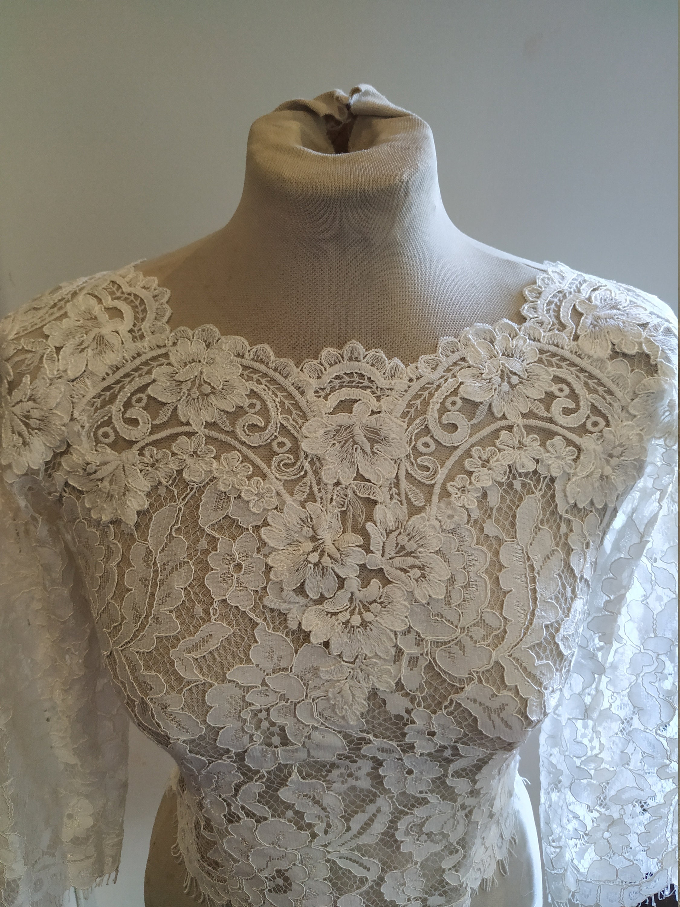 V Back Bridal Lace Top Ivory Off White Long Sleeve Wedding | Etsy