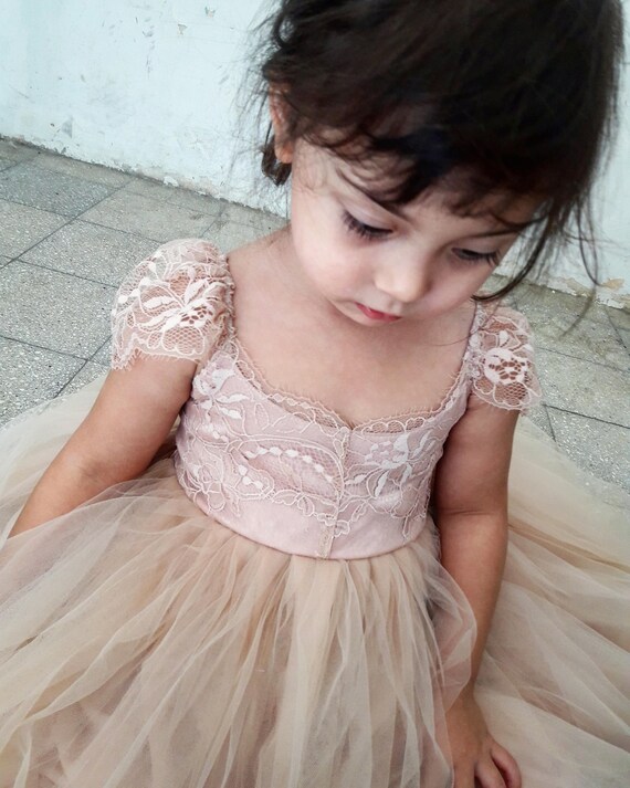 taupe blush flower girl dress