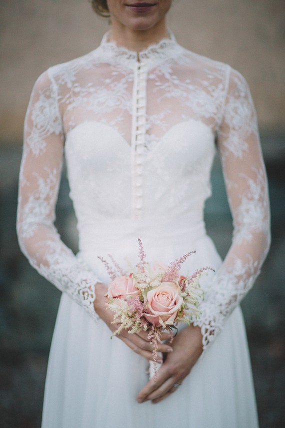 mock neck wedding dress