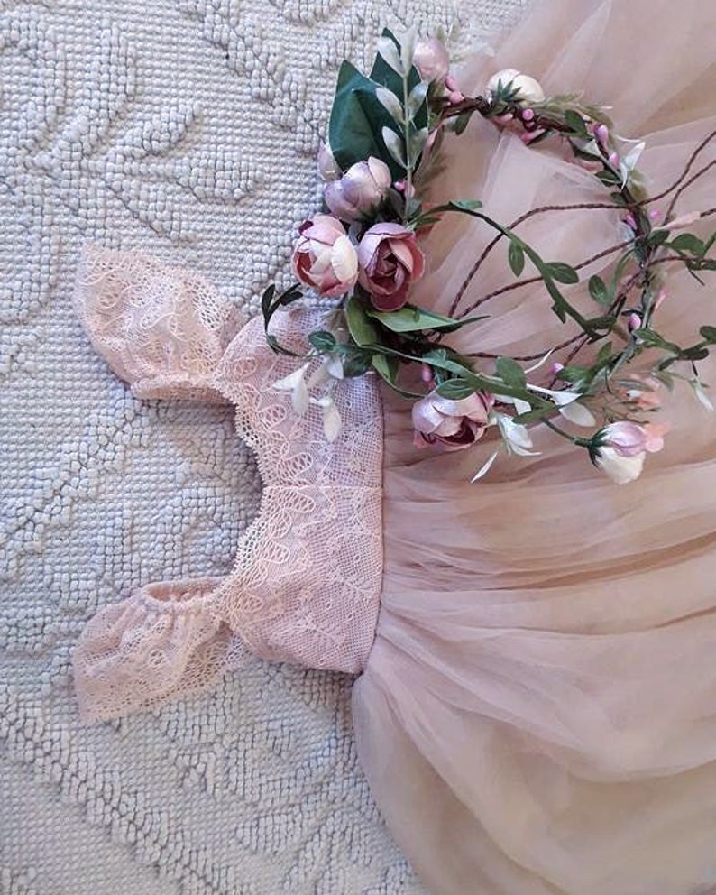 taupe blush flower girl dress