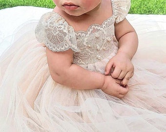 Baby Girl First Birthday Outfit Flower Girl Dress Smash The Cake Dress 1st Birthday Gown Tulle Tutu Infant Photoshoot Newborn Photography