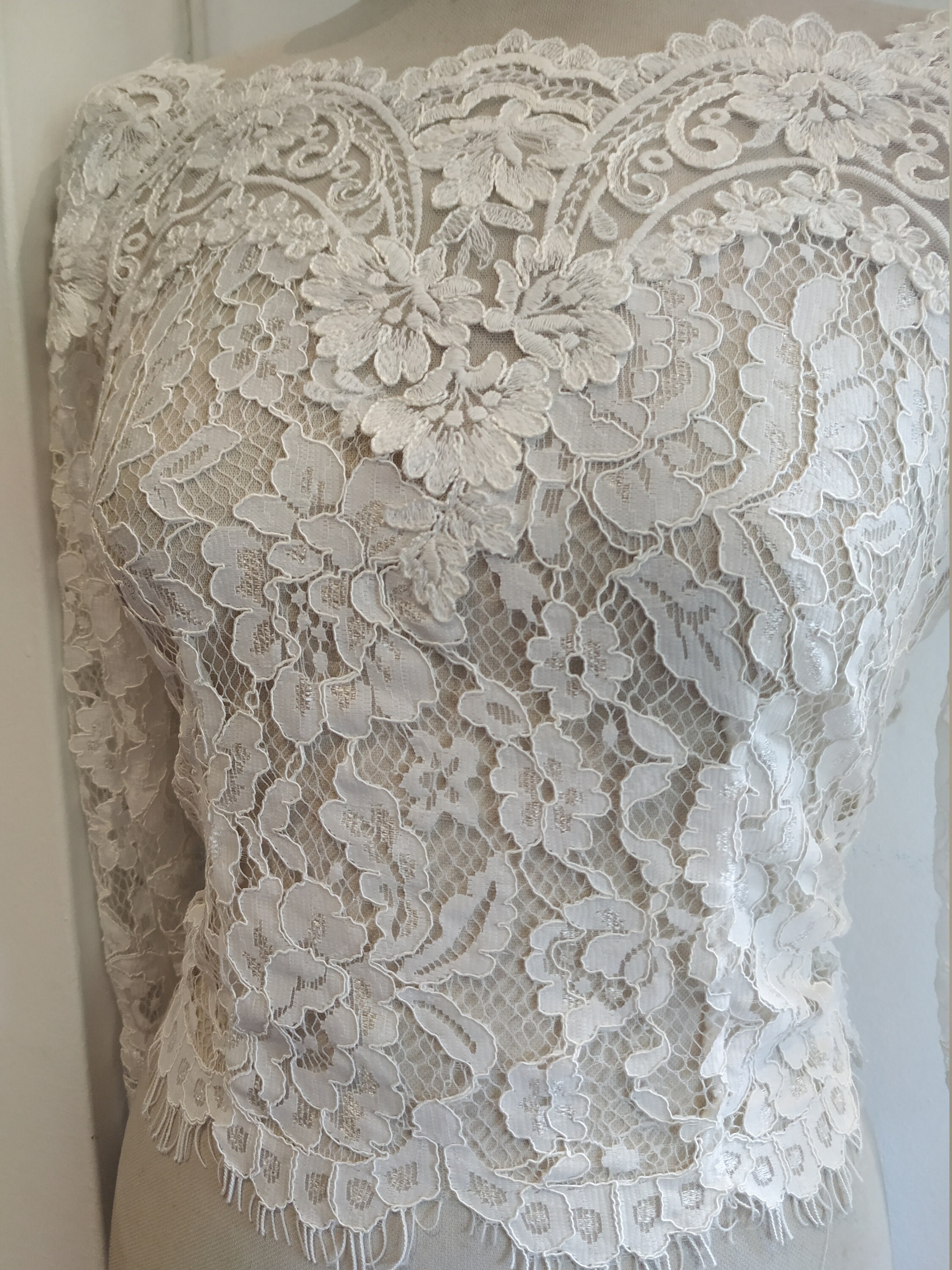 V Back Bridal Lace Top Ivory Off White Long Sleeve Wedding | Etsy