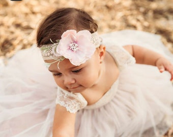 Flower Headband Blush Rose Color Handmade Lace Headpiece Flowers Crown Baby Infant For Girl Girls Hair Wreath Rustic Pearl Pearls Newborn S4