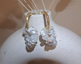 NEW Half Ring Keishi Baroque Pearl Gold Earrings, Design Real Pearl Earrings, Bridal Earrings, Wedding Jewelry, Mother's Gift, Special Gift