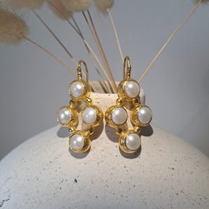 Pearl Dangle Earrings, Natural Pearl Design Earrings,  Pearl Earrings, Real Pearl Gold Earrings