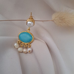Round Pearl Dangle Earrings, Natural Pearl Design Earrings, Round Pearl Earrings, Real Pearl Gold Earrings