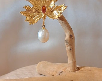 Unique Square Pearl Dangle Earrings, Natural Pearl Design Earrings, Real Pearl Gold Earrings, Bridal Jewelry, Gift for Christmas