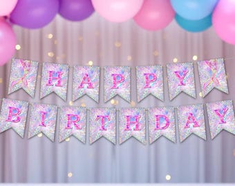 Banner imprimible de cumpleaños de sirena: Decoración para fiesta submarina (Descarga digital) M210