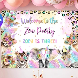 Editable Safari Birthday Backdrop: Jungle Animals Theme (Digital Download)