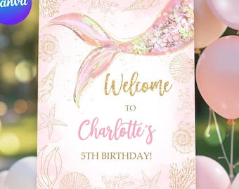 Mermaid Birthday Welcome Sign: Editable Under The Sea Party (Digital Download)