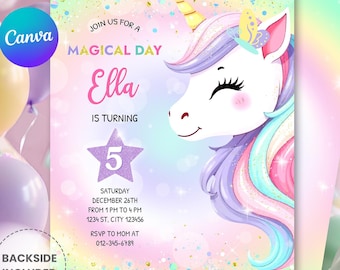 Unicorn Birthday Invitation Pastel Rainbow Party Invite Sparkle Invitation Glitter Unicorn Invitation Magical Day Invite Girls Invitation