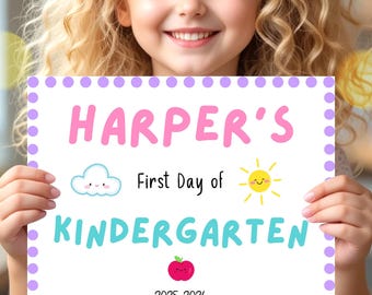Editable First Day of School Sign: Pink Preschool Poster (Digital Download, 8x10/16x20 Inches)