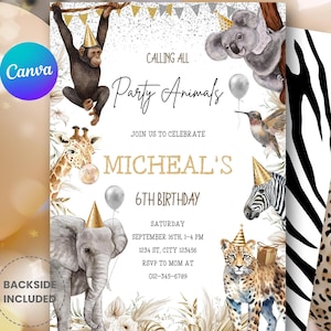 Invito per feste con animali MODIFICABILI Invito per compleanno a tema safari Invito per compleanno a tema giungla Invito per compleanno a tema zoo Scarica subito A41