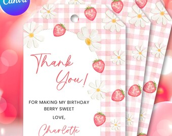 Erdbeer-Geburtstags-Gastgeschenk Tags: Bearbeitbare Beere Sweet Party Danke (Digitaler Download)