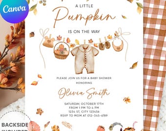 Editable A Little Pumpkin Is On The Way Baby Shower Invitation – Fall Pumpkin Baby Shower Invite, Autumn Template (Digital Download)