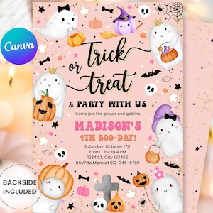Editable Trick or Treat Invitation: Kids Halloween Party Template, Ghost Birthday Party Invite (Digital Download)