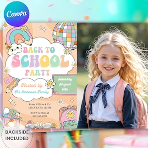 Editable Back to School Party Photo Invitation End of Summer Bash Hello School Party Pool Groovy Summer Party Invite Goodbye Summer Template