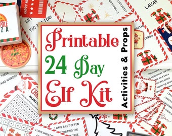 May include: Printable 24 Day Elf Kit with activities and props for Christmas. The kit includes a variety of games, crafts, and activities for kids to enjoy throughout the month of December. The kit is designed to help families create lasting memories and celebrate the magic of the holiday season.