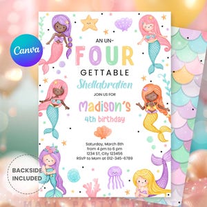 Editable Mermaid 4th Birthday Invitation: Under The Sea Party (Digital Download)
