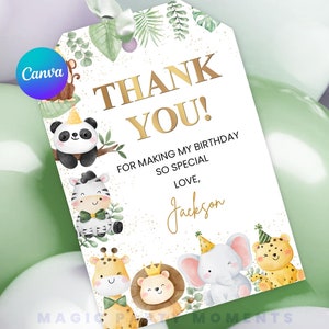 Jungle Birthday Thank You Tags: Editable Safari Favor Tags (Digital Download)