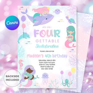 Editable Mermaid 4th Birthday Invitation: Under The Sea Party (Digital Download)
