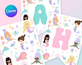 Banner de cumpleaños de sirena editable: Decoración para fiesta oceánica (Descarga digital)