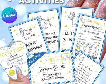 Editable Mini Tooth Fairy Set – Blue Receipt, Letter & Envelope Kit for Boys Lost Tooth Fairy Note (Digital Download)