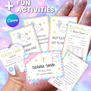 Editable Mini Tooth Fairy Set – Rainbow Receipt, Letter & Envelope Kit for Girls (Canva Template, Instant Download)