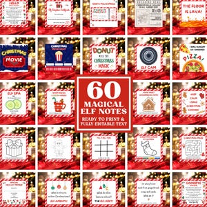 60 Editable Christmas Elf Notes | Printable Elf Kit, North Pole Mail, Activity Cards | Mega Bundle Canva Template Digital Download