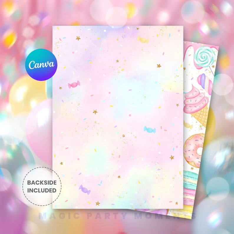 Boho-themed "Sweet One" 1st birthday invitation for girls with photo, featuring soft pastel colors, donuts, candy, and whimsical design. Perfect for a girl's first birthday celebration, this editable digital template includes a spot for your child's photo and is available as an instant download. Great for donut party themes and sweet one birthday parties.