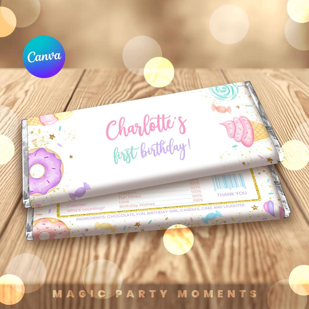 Editable Sweet Treats Candy Bar Wrapper | First Birthday Chocolate ...
