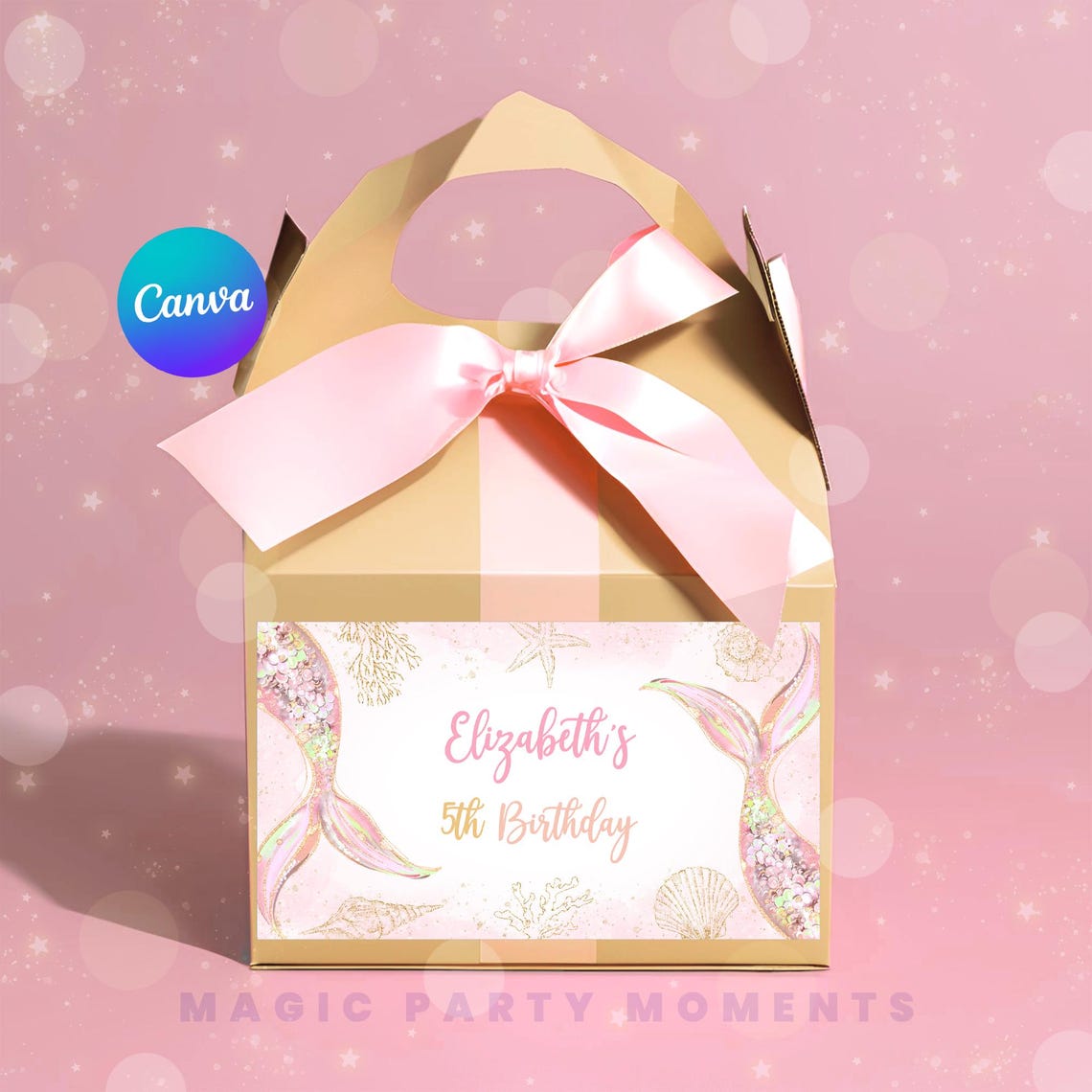 Editable Pink Mermaid Birthday Gable Box Label (digital Download) - Etsy
