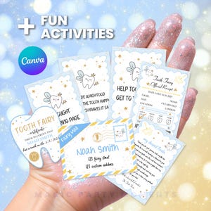 Mini carta editable para el Hada de los Dientes, carta para el Hada de los Dientes, recibo para el Hada de los Dientes, certificado para el Hada de los Dientes y plantilla de sobre para el Hada de los Dientes. Descarga instantánea.