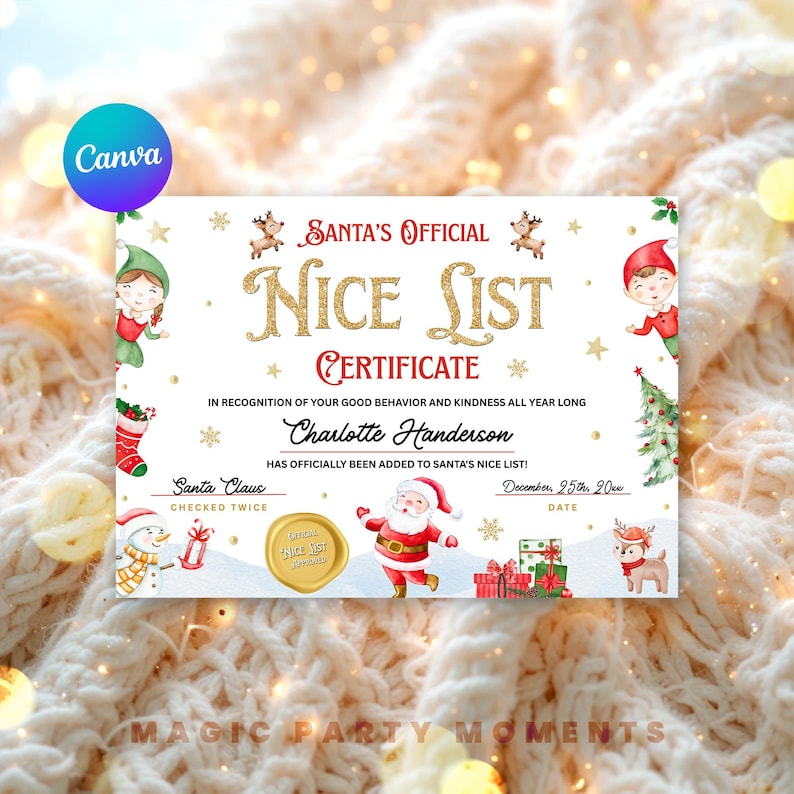 Editable Santa Claus Official Nice List Certificate Letter From Desk ...
