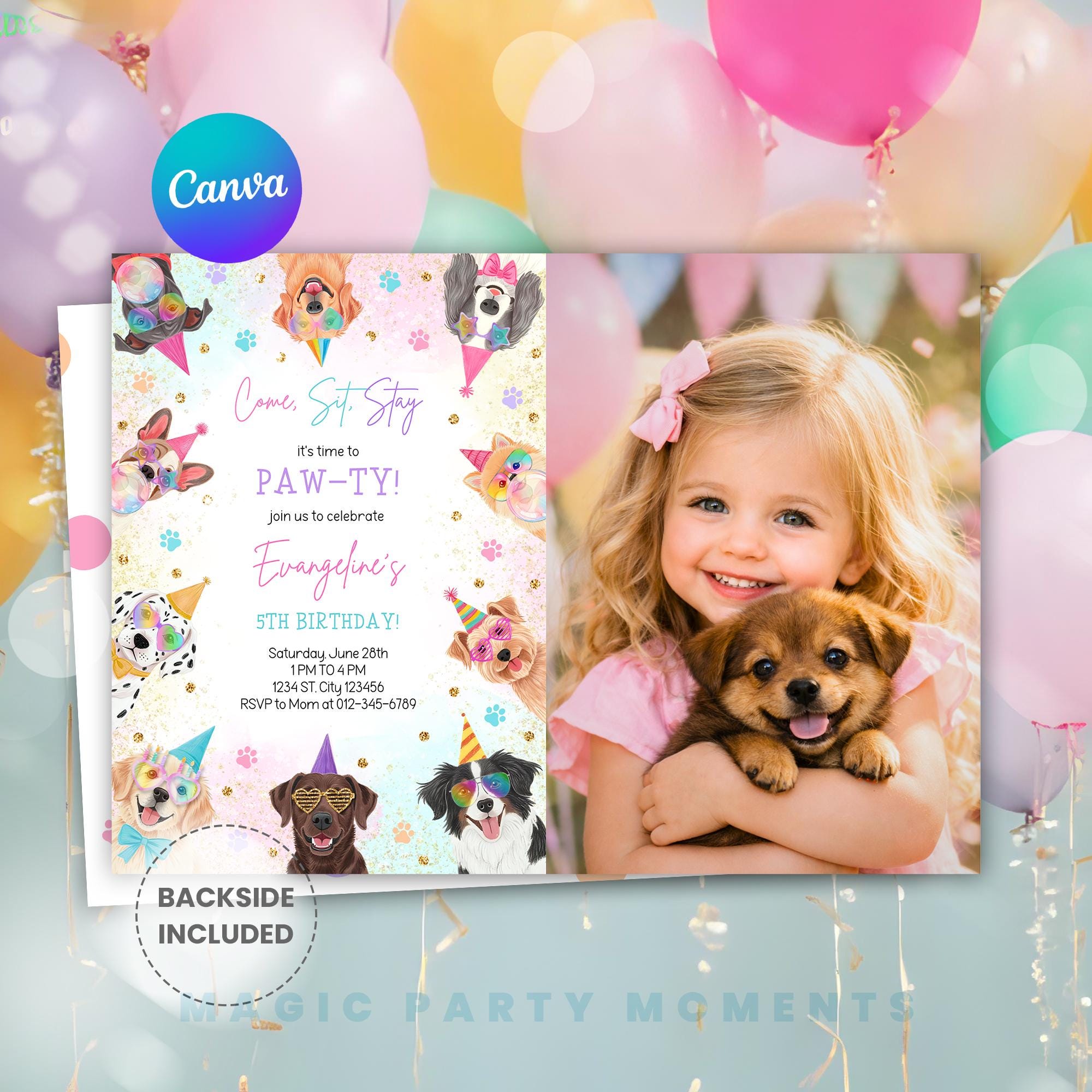 Editable Dogs Birthday Invitation – Puppy Birthday Party Animal Photo ...