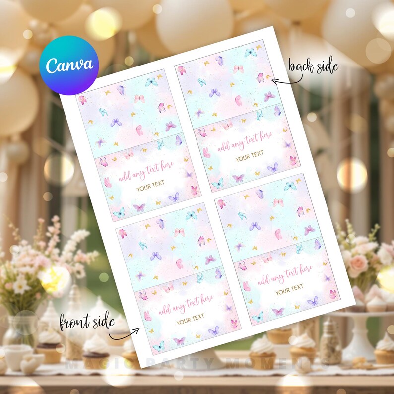 Pink Butterfly Label Editable Butterfly Food Labels | Pink Girl Birthday Food Tent Cards ...