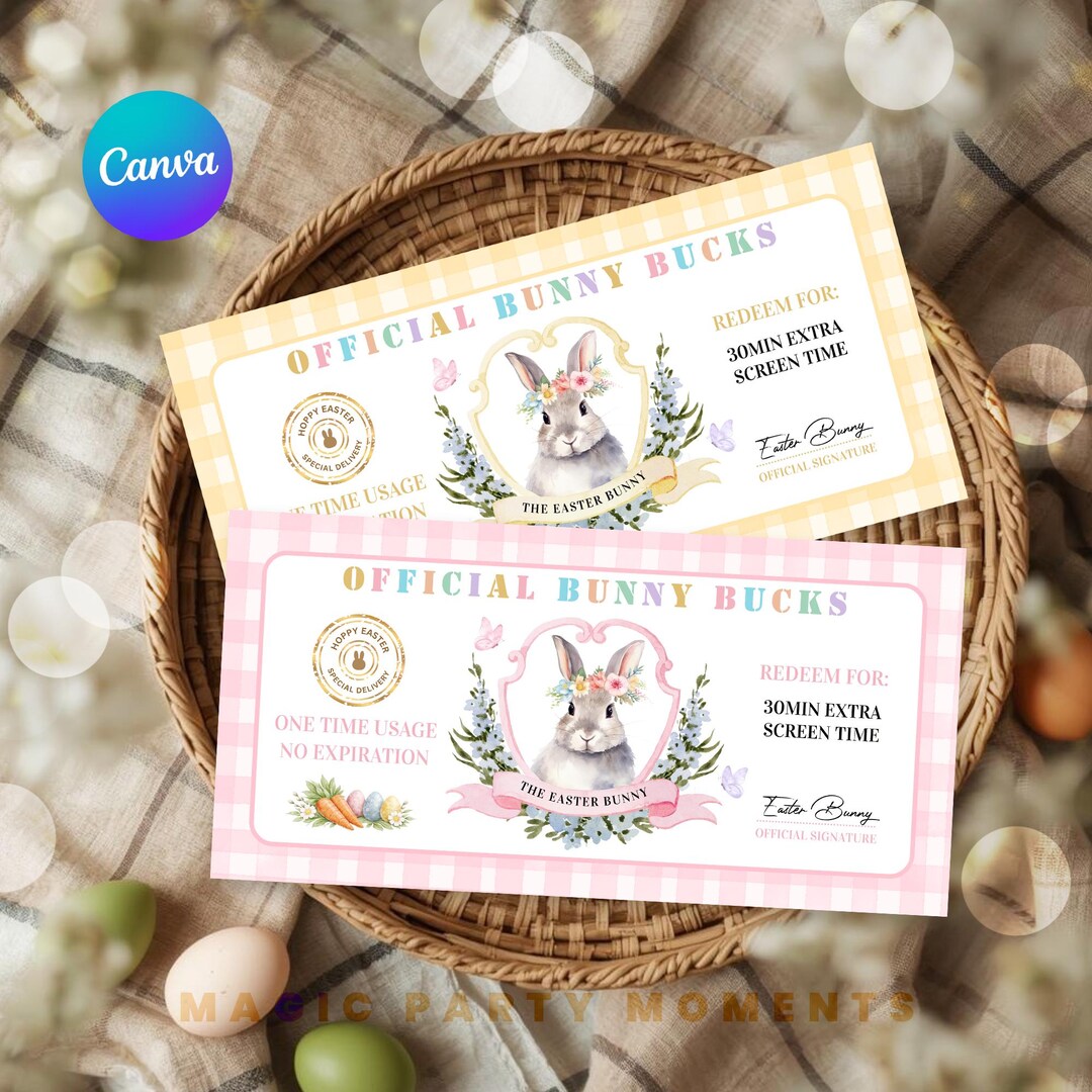 Editable Easter Bunny Bucks | Personalized Easter Egg Hunt Coupons ...
