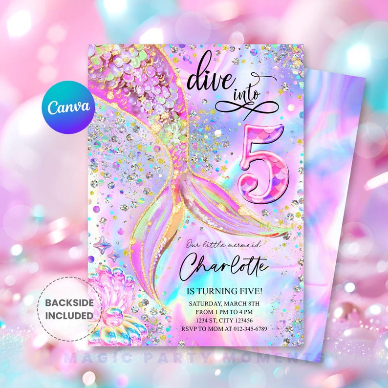 5th Birthday Party
Mermaid Invitation
Pink Purple Mermaid
Holographic Mermaid
Under The Sea
Pink Invitations
Hologram Mermaid
Mermaid Birthday
Mermaid Party Invit
Dive into Five
Neon Mermaid Party
5 Years Old Party
Mermaid Birthday