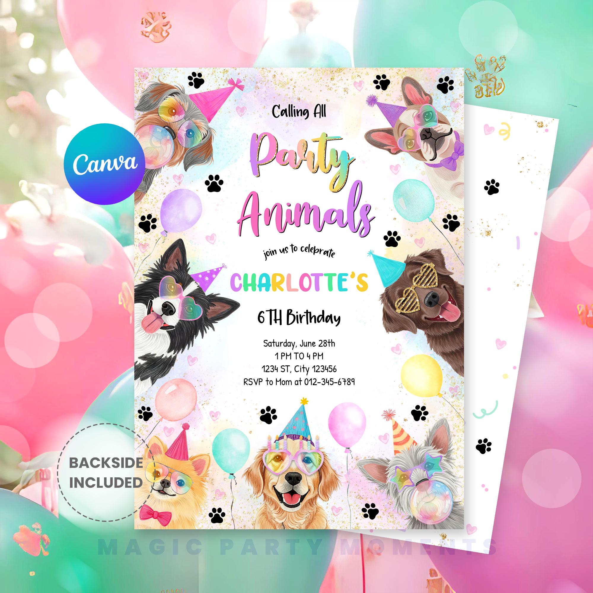 Editable Dogs Birthday Party Invitation – Puppy Birthday Party Animal ...