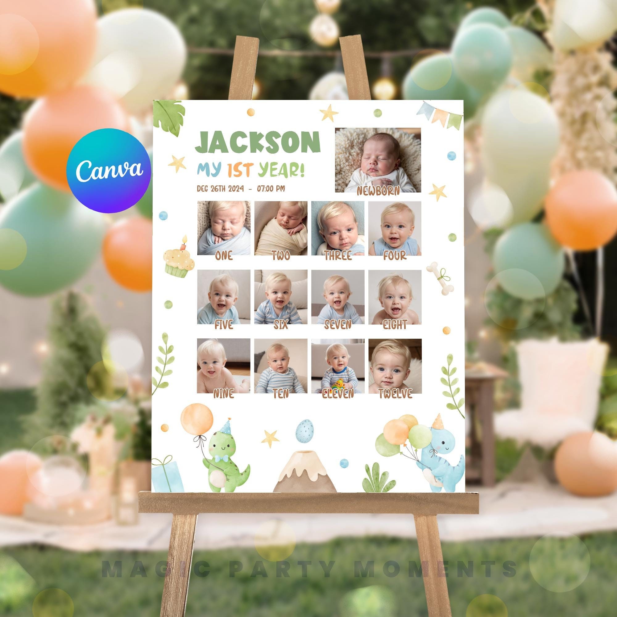 Dinosaur 1st Birthday Milestone Poster: Editable Photo Sign (digital ...