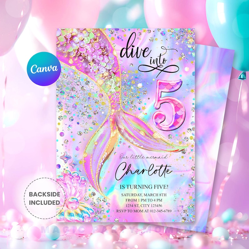 5th Birthday Party
Mermaid Invitation
Pink Purple Mermaid
Holographic Mermaid
Under The Sea
Pink Invitations
Hologram Mermaid
Mermaid Birthday
Mermaid Party Invit
Dive into Five
Neon Mermaid Party
5 Years Old Party
Mermaid Birthday