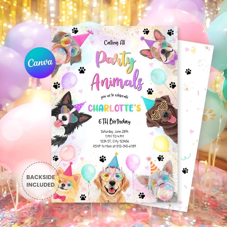 Editable Dogs Birthday Party Invitation – Puppy Birthday Party Animal ...