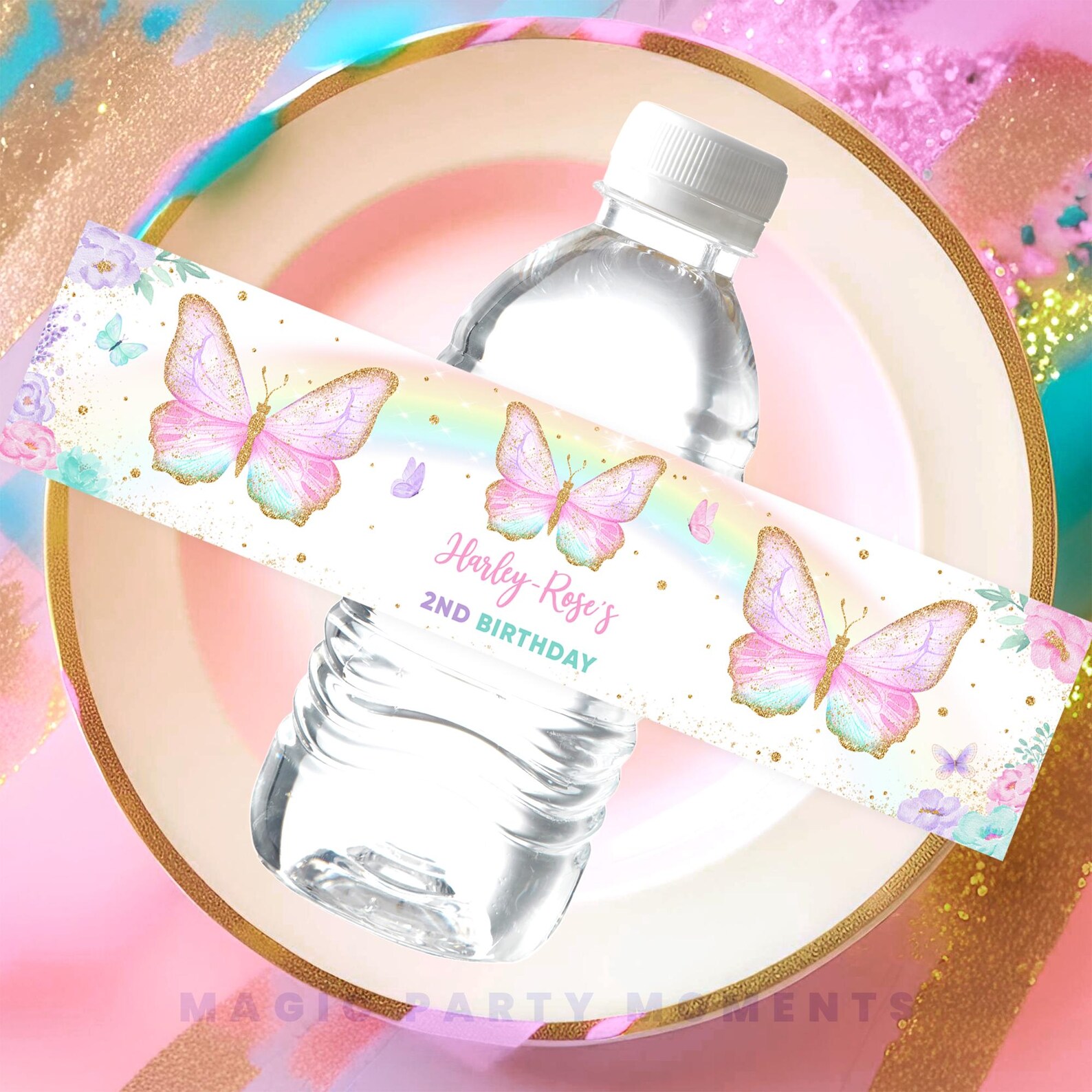 Editable Butterfly Birthday Bottle Label – Floral Favors & Party Decor ...
