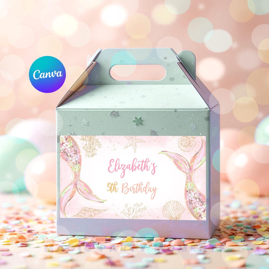 Editable Pink Mermaid Birthday Gable Box Label (digital Download) - Etsy