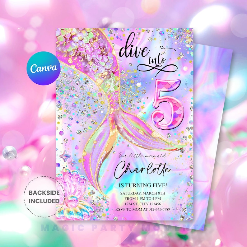 5th Birthday Party
Mermaid Invitation
Pink Purple Mermaid
Holographic Mermaid
Under The Sea
Pink Invitations
Hologram Mermaid
Mermaid Birthday
Mermaid Party Invit
Dive into Five
Neon Mermaid Party
5 Years Old Party
Mermaid Birthday