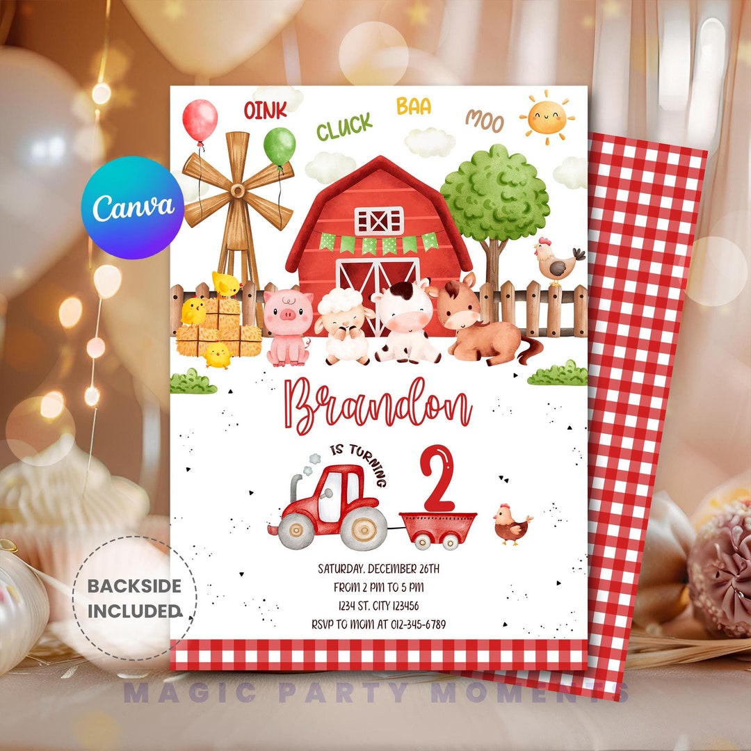 Farm Animals Birthday Invitation Template: Editable Barnyard Invite ...