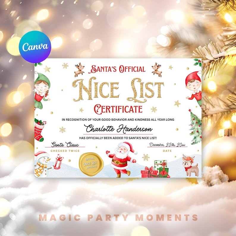 Editable Santa Claus Official Nice List Certificate Letter From Desk ...