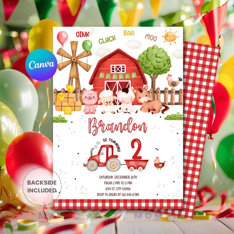 Farm Animals Birthday Invitation Template: Editable Barnyard Invite ...