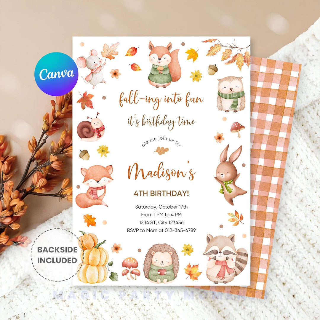 Editable Falling Into Fun Fall Party Invitation – Autumn Leaves and ...
