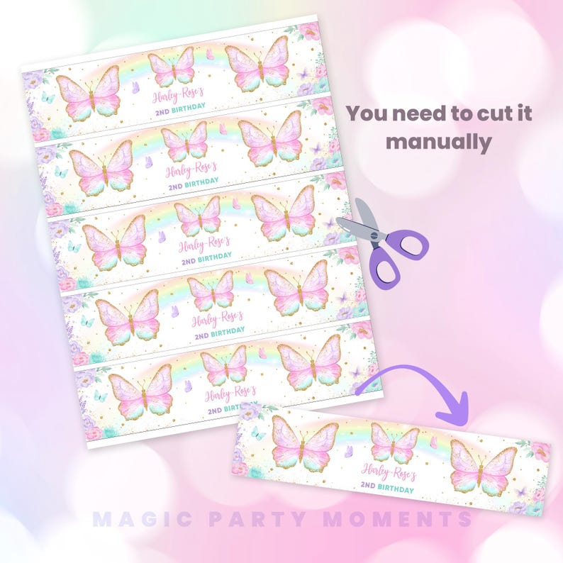 Pink Butterfly Label Editable Butterfly Birthday Bottle Label – Floral Favors & Party Decor ...